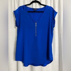 Front zip v neck blouse from Express in Royal Blue